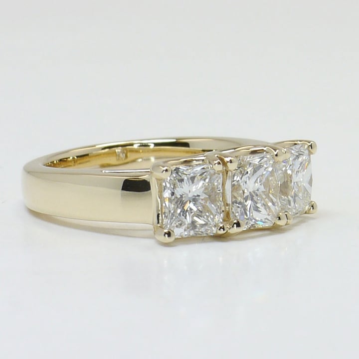 3 Stone Radiant Cut Diamond Ring In Gold angle 3